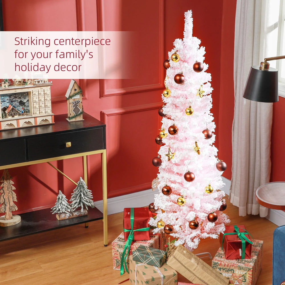5ft Flocked Christmas Tree, Pencil Christmas Tree With Realistic Branch Tips, Folding Metal Stand EX-STOCK Canada