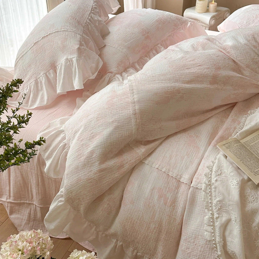 Gentle Crinkled Gauze Cotton Four-piece Duvet Set Bedding EX-STOCK Canada