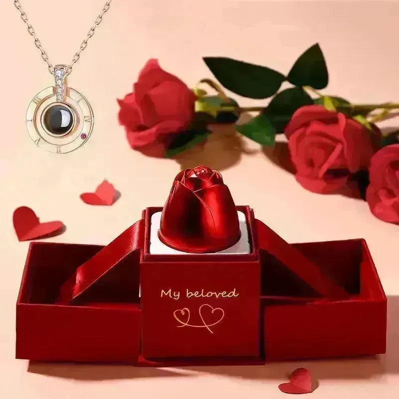 Hot Valentine's Day Gifts Metal Rose Jewelry Gift Box Necklace For Wedding Girlfriend Necklace Gifts - EX-STOCK CANADA