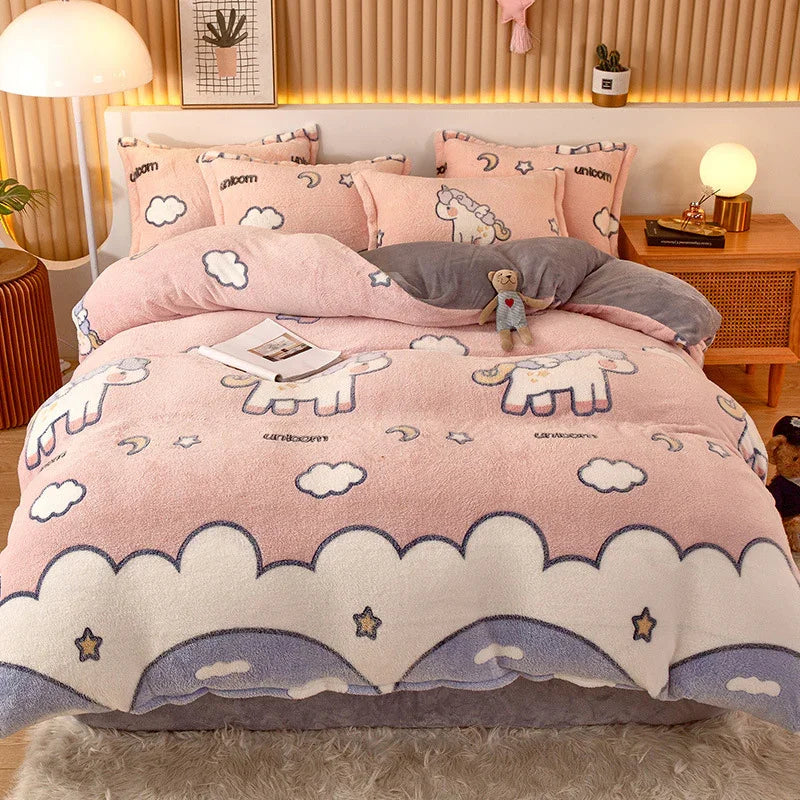 Coral Fleece Duvet Cover Sheet Flannel Pillowcase EX-STOCK Canada