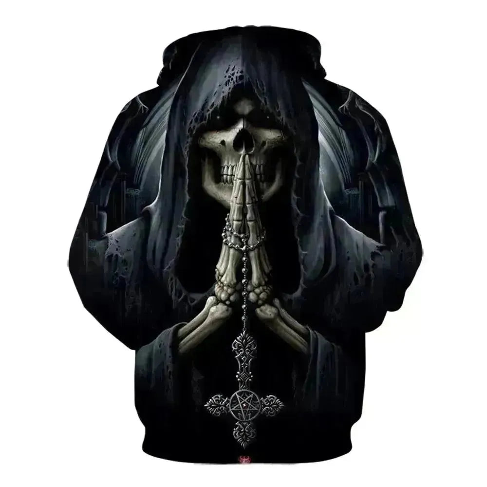 Black Gothic Skull 3D Digital Printing Men's Casual Hoodie Sweatshirt Pullover top