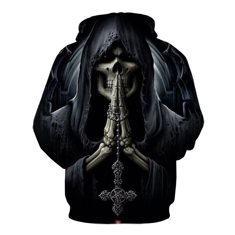 Black Gothic Skull 3D Digital Printing Men's Casual Hoodie Sweatshirt Pullover top - EX-STOCK Canada