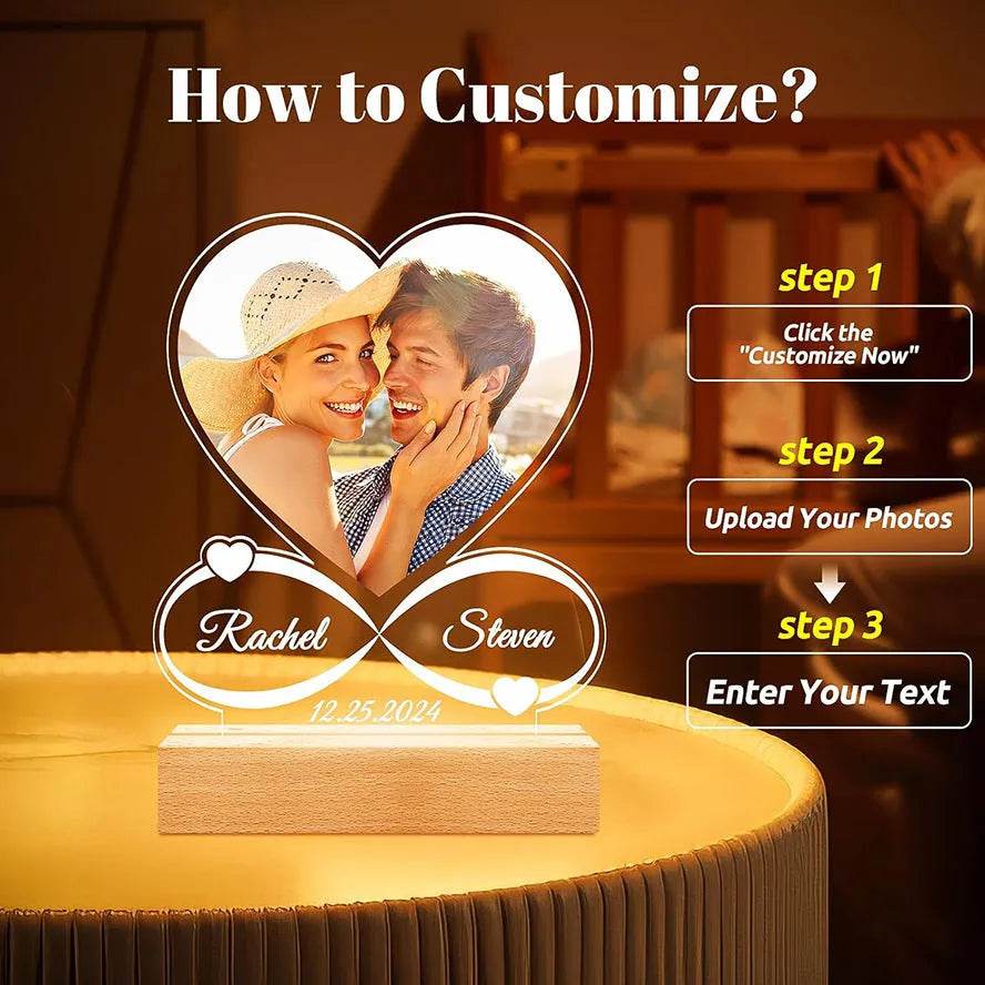 Customized Personalized Valentine Acrylic Lovers Night LED light picture frame - EX-STOCK Canada