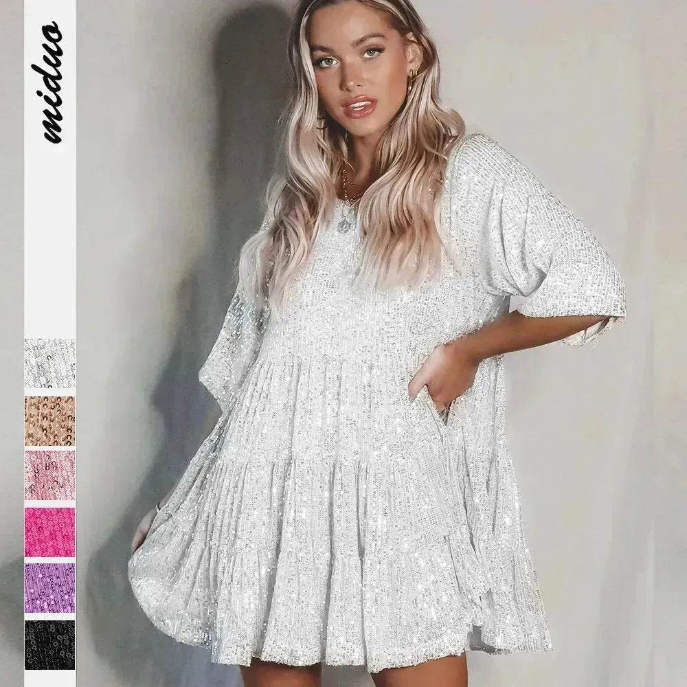 Elegant ladies Sequined Short Mini Skater Dress - EX-STOCK Canada