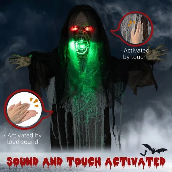 6' Life Size Decoration Animatronic Green Big-mouth Monster Outdoor Halloween, Sound And Motion Activated EX-STOCK Canada