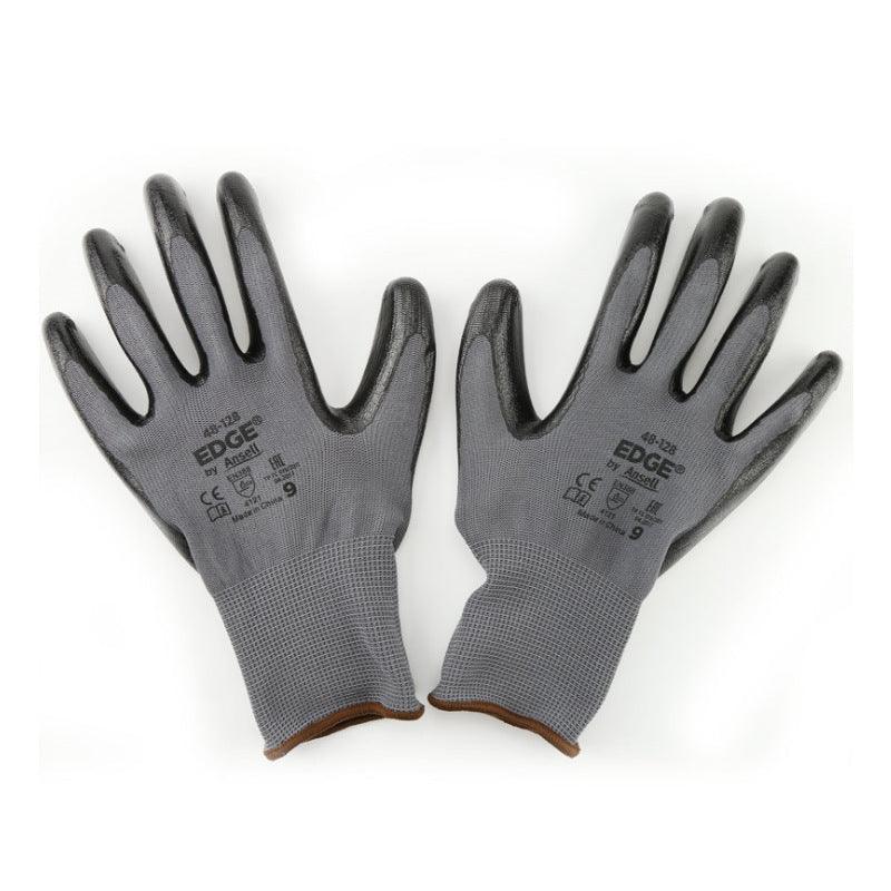 Gants de travail en polyester noir gris avec paume enduite de nitrile pour opérations fines