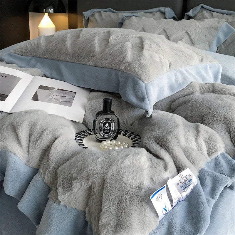 A Four Piece Set Of Rabbit Hair And Milk Velvet Duvet Cover On A Baby Plush Bed EX-STOCK Canada