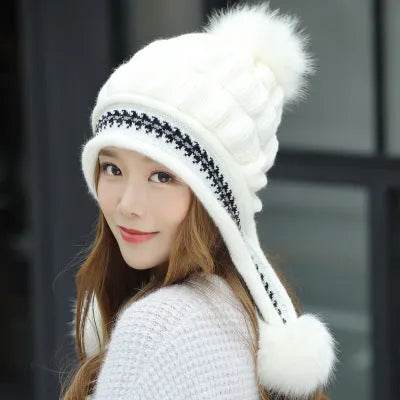 Women Cozy Knit Fleece-Feel Beanie With Ear Flaps Winter Hat Perfect For Skiing & Outdoor Activities - EX-STOCK Canada