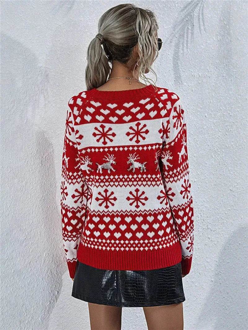 Elk Autumn And Winter New Knitted Round Neck Women's Christmas Snowflake Pullover Women's Sweater - EX-STOCK Canada