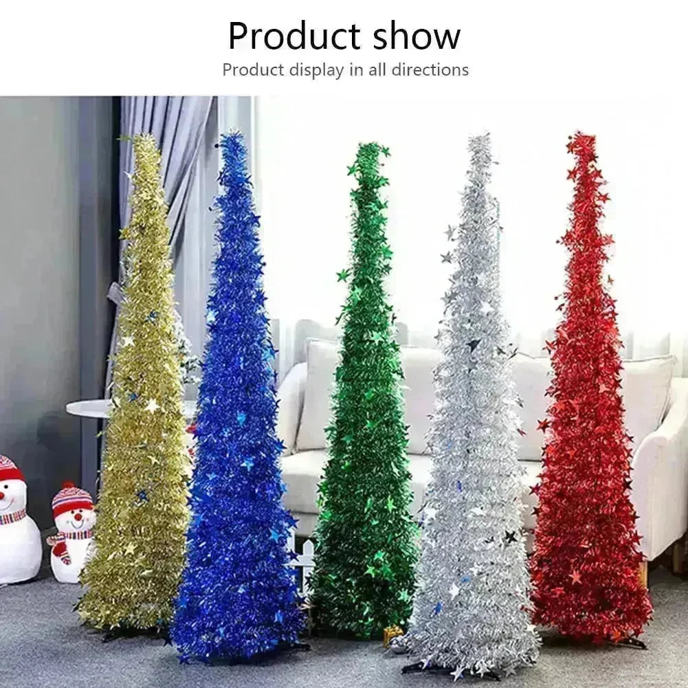 Artificial Tinsel Up Christmas Tree With Stand Gorgeous Collapsible Artificial Christmas Tree For Christmas Decorations - EX-STOCK CANADA