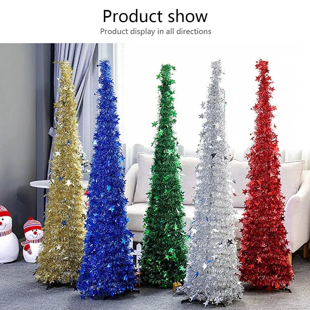 Artificial Tinsel Up Christmas Tree With Stand Gorgeous Collapsible Artificial Christmas Tree For Christmas Decorations - EX-STOCK Canada