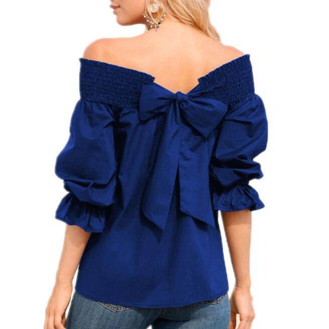 Spring Summer Women Off Shoulder Strapless Blouse top Bowknot Slash Neck Casual Loose Plus Size top - EX-STOCK Canada