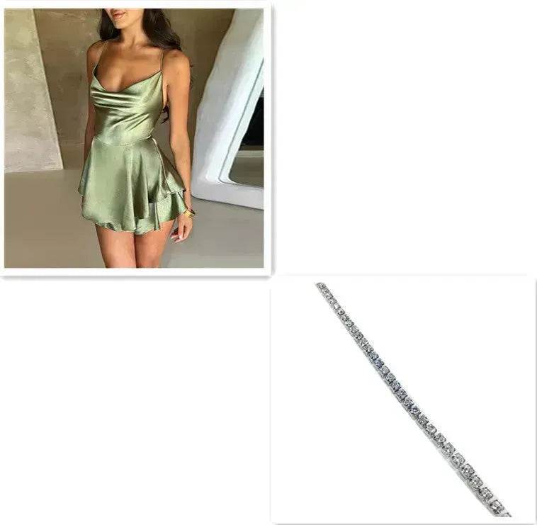 Elegant Chic Skirt Dress For Women Elegant Slim Strap Satin Backless Lace Up Ladies Party Mini Skater Dress - EX-STOCK Canada