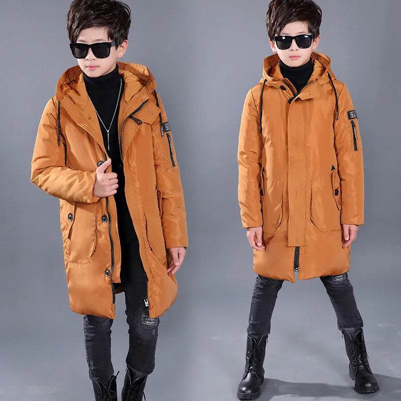 Boys Down Jacket Mid-length White Duck Down Hooded - EX-STOCK Canada