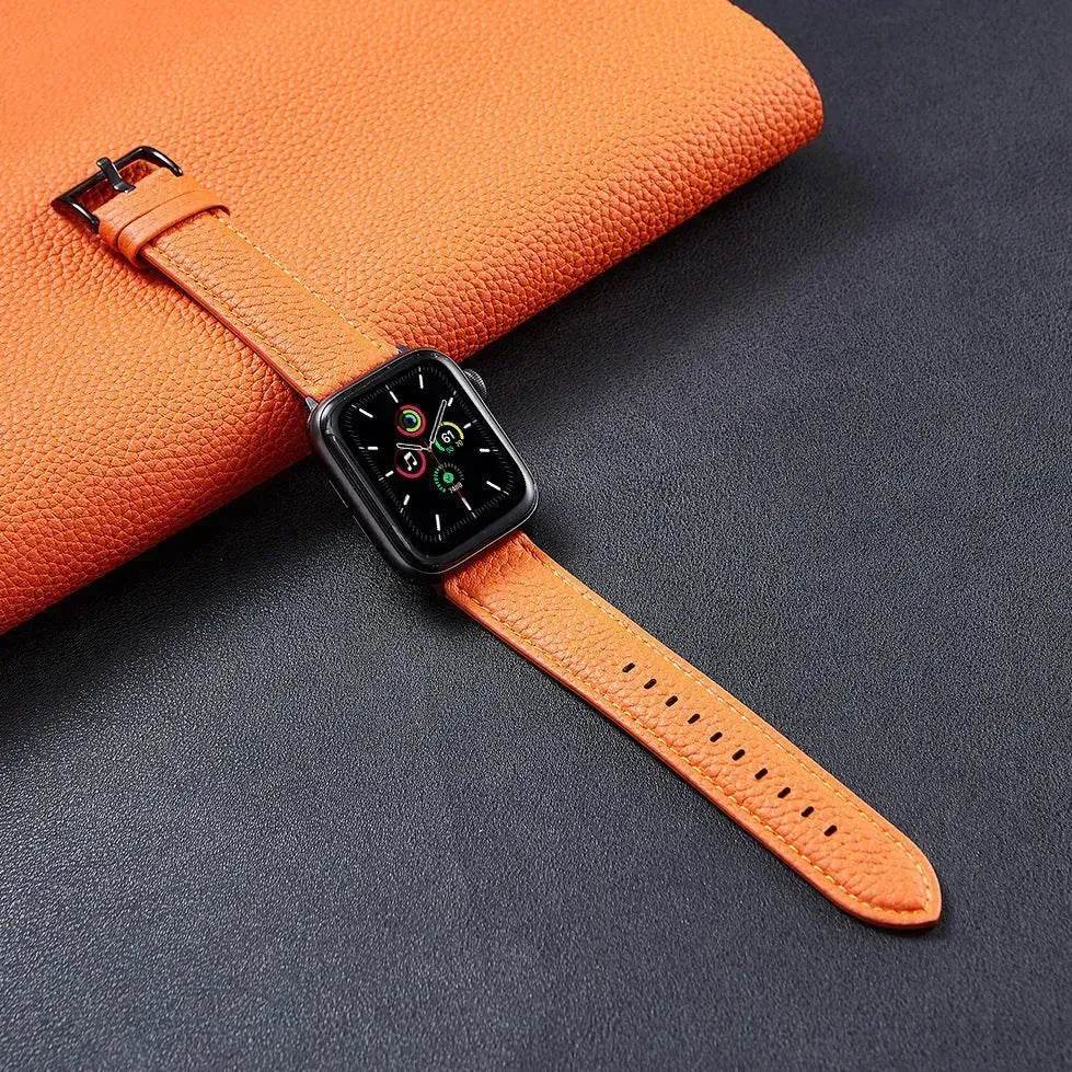 Suitable For Iwatch SE Strap Lychee Pattern Oil Wax Leather Strap New Silicone Leather Strap - EX-STOCK Canada