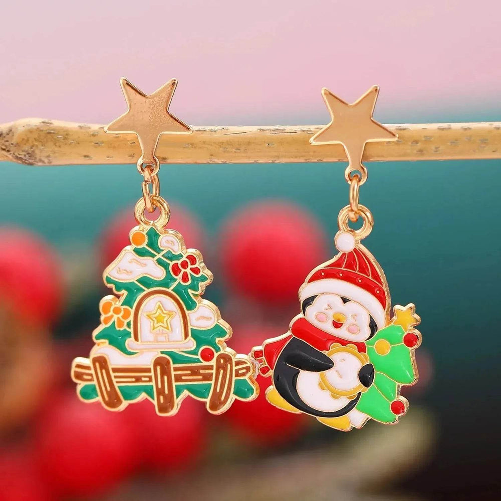 Fashionable Asymmetric Cartoon Dripping Oil Christmas Elk Earrings - EX-STOCK Canada