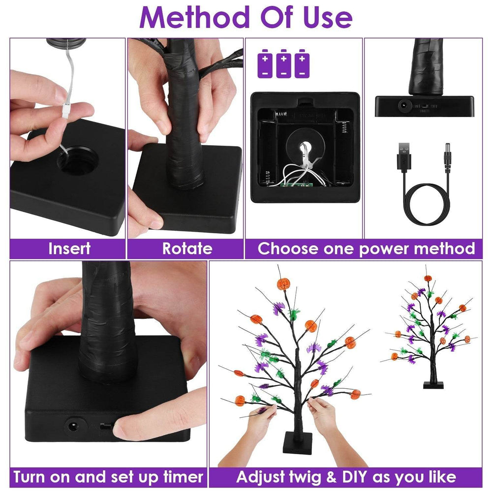 2Pack 1.97FT Lighted Halloween Trees Halloween Indoor Decorations Black Halloween Tree Lights With Timer Adjustable Twigs For Tabletop Party - EX-STOCK Canada