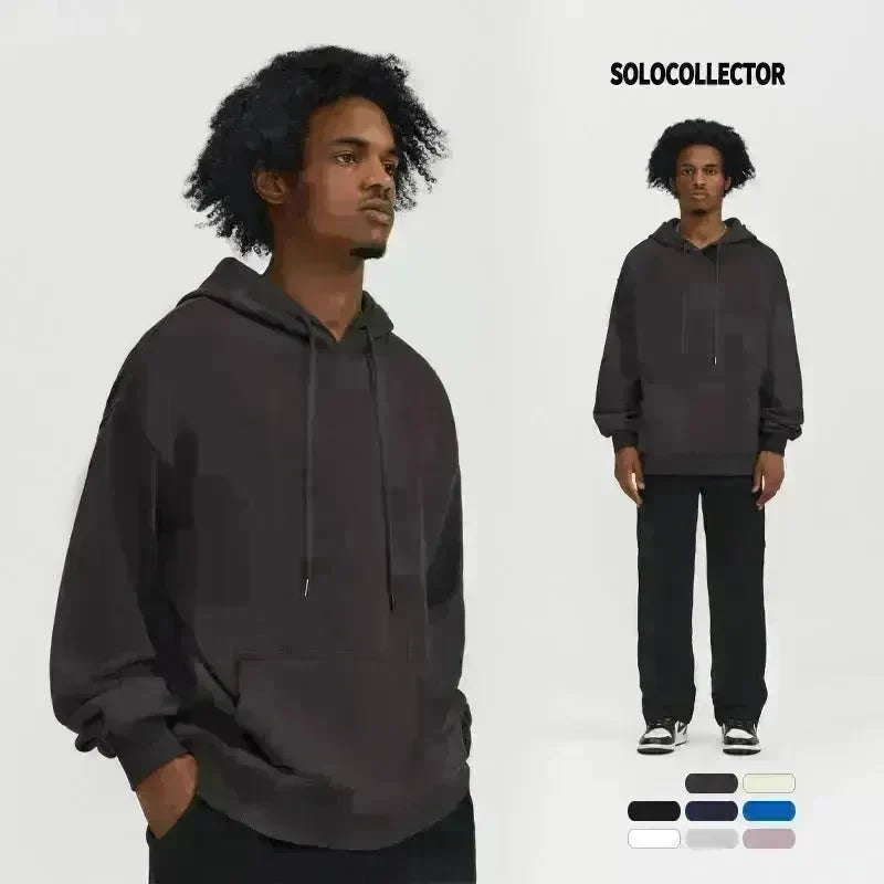 Plain Color American Retro Hoodie Pullover Sweatshirt Men - EX-STOCK CANADA