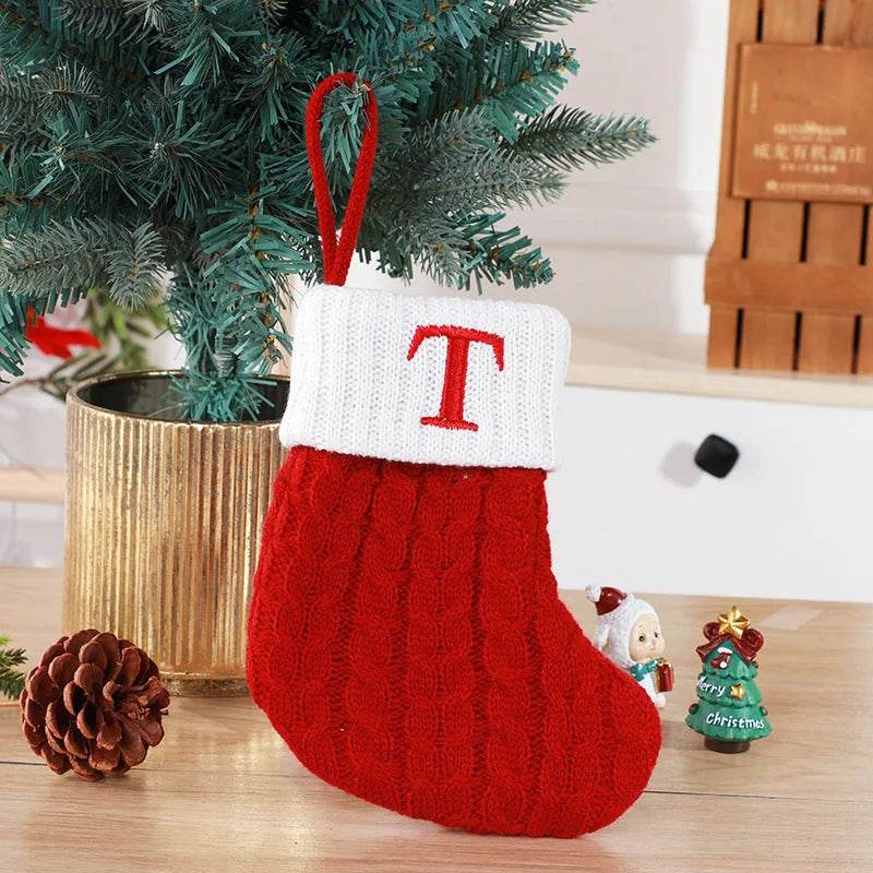 Cute Letters Christmas Stockings Decorative Creative Tree Pendant Wool Knitted Socks - EX-STOCK Canada