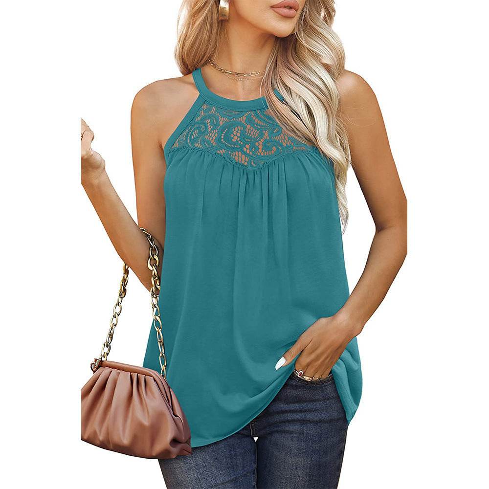 Elegant Women Casual Sleeveless Summer lace cotton Halter neck blouse top - EX-STOCK Canada
