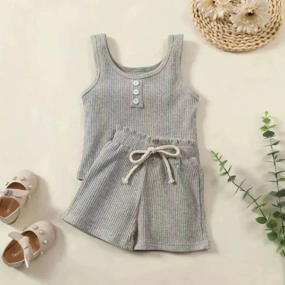Girls' Sleeveless Simple Solid Color Casual Top And Shorts Two-piece Set for girls - EX-STOCK Canada