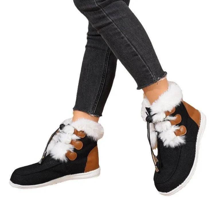 Fashion Round Toe Snow Boots Winter Warm Plush Flat Cotton Shoes Versatile Simple Short Boot For Women - EX-STOCK Canada