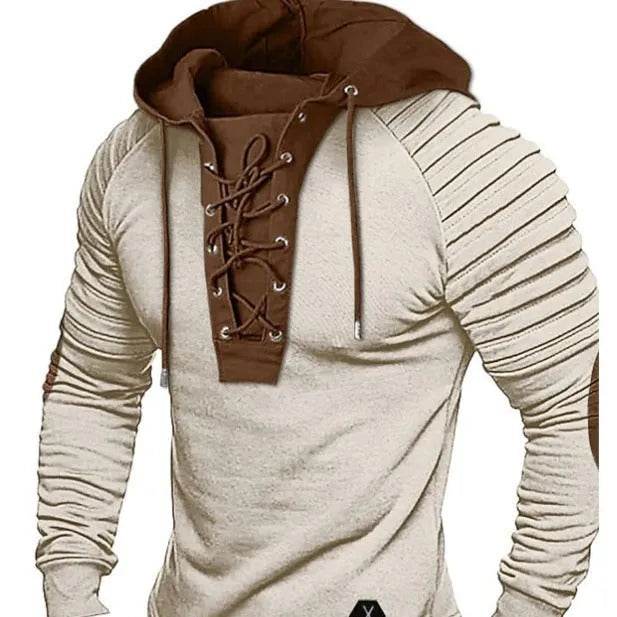 Spring And fall Pure Color Tied Hoodie Street fashion Bronzing Lacing Sweatshirt - EX-STOCK Canada