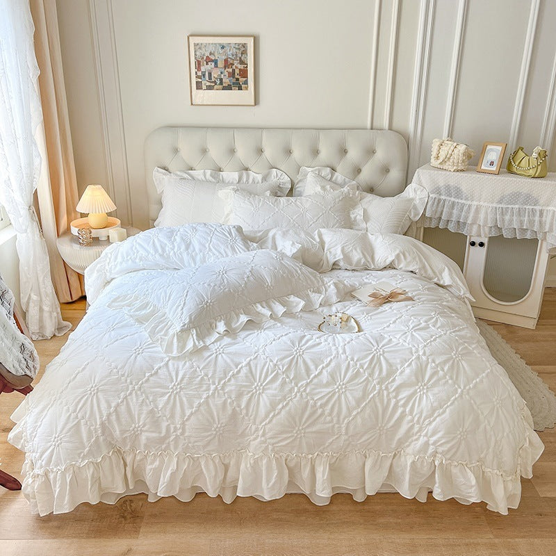 Washed Cotton Four-piece Set Girlish Heart Duvet Cover EX-STOCK Canada