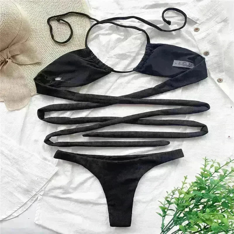 Solid Color Swimsuit Women Strappy Swimsuit Charming Bikini - EX-STOCK CANADA