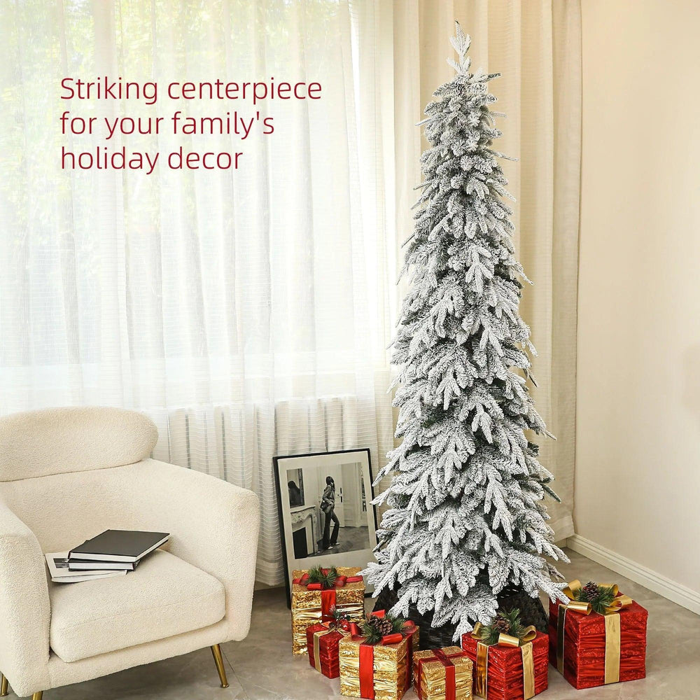 Sapin de Noël artificiel flocage de 7 pieds avec 800 branches, ouverture automatique et base en acier, vertEX-STOCK Canada