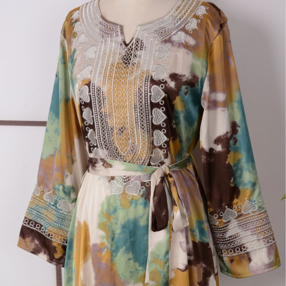 Robe musulmane ample pour femme à imprimé et broderie - EX-STOCK Canada