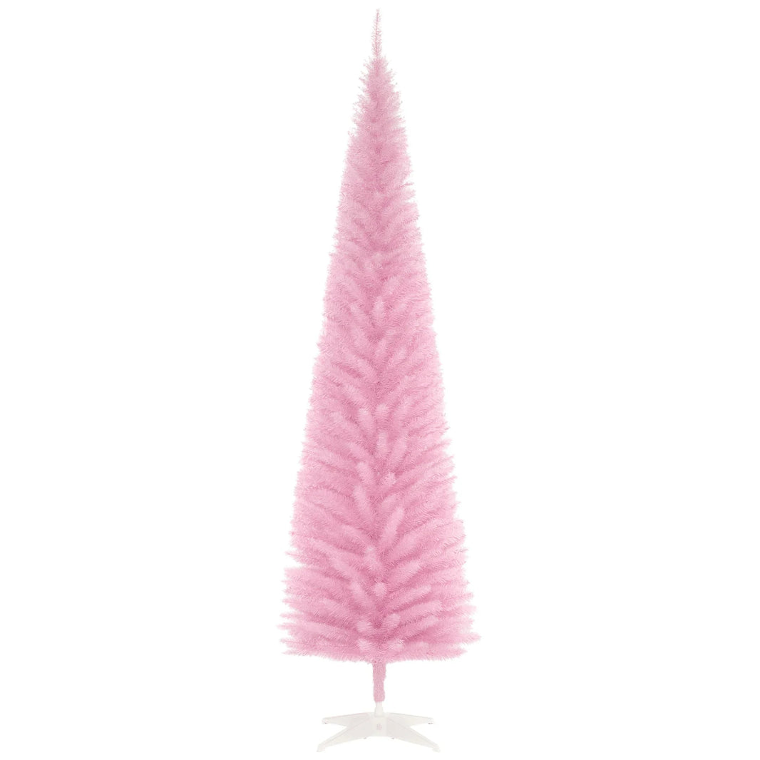 7' Pencil Christmas Tree, Slim Artificial Xmas Tree With Realistic Branches, Sturdy Metal Stand, Pink EX-STOCK Canada