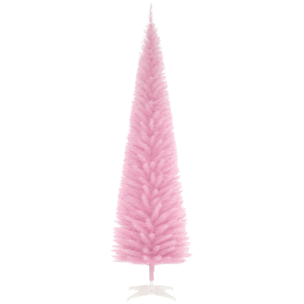 7' Pencil Christmas Tree, Slim Artificial Xmas Tree With Realistic Branches, Sturdy Metal Stand, Pink EX-STOCK Canada