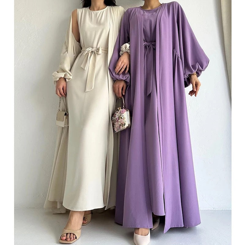 Women's Fashion Muslim Dress Lace-up Waist-controlled Baggy Coat Long - EX-STOCK Canada