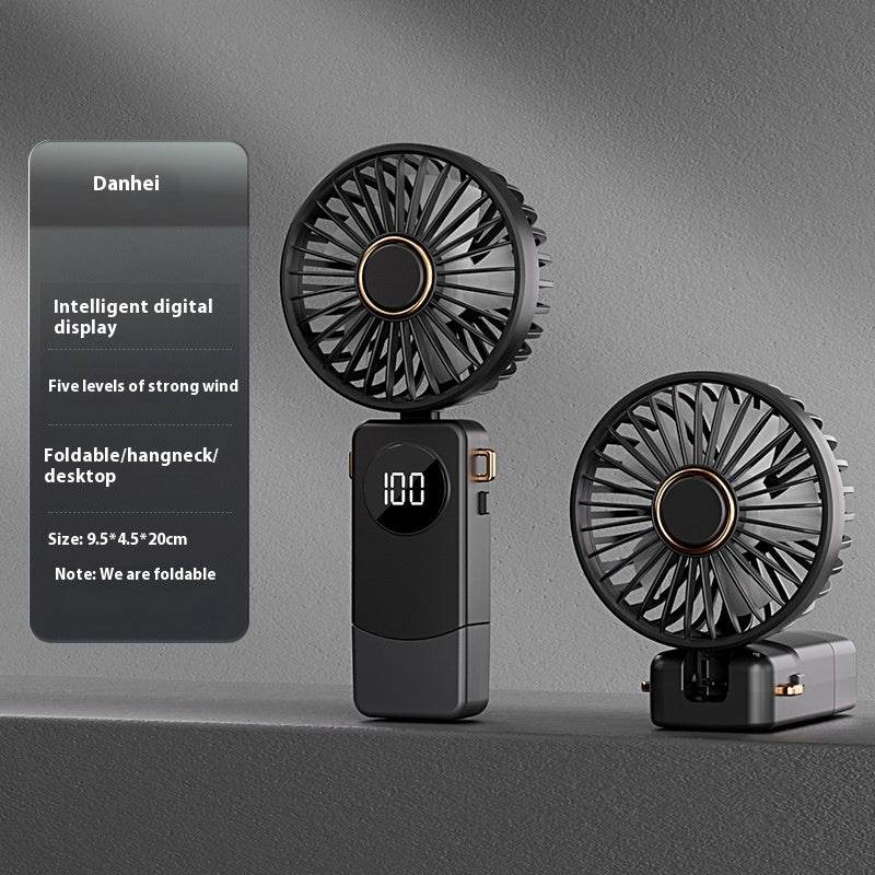 Handheld Fan Digital Display Hanging Neck Folding Charging - EX-STOCK Canada