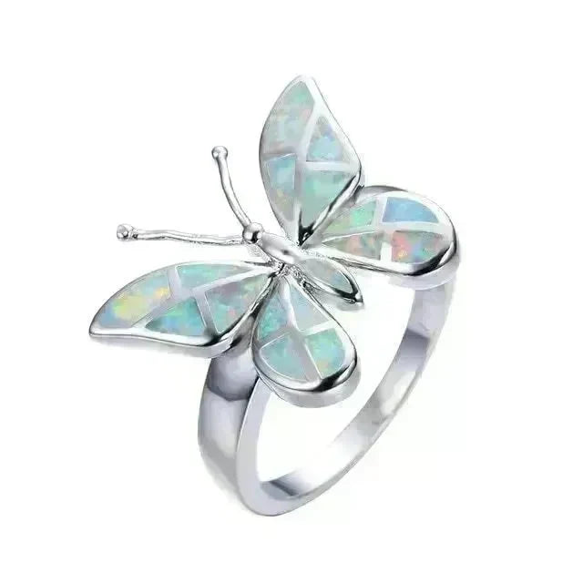 Fashion Opal Blue Butterfly Shape Ring Wedding Ring for Women - EX-STOCK CANADA
