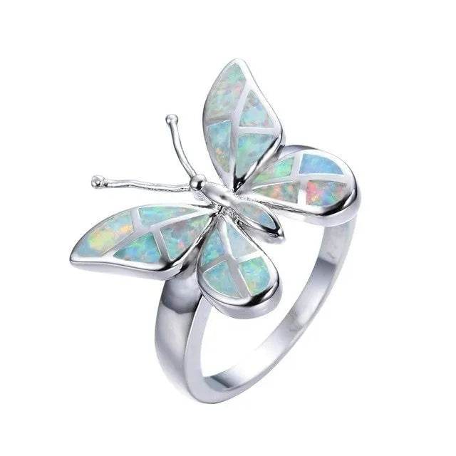Fashion Opal Blue Butterfly Shape Ring Wedding Ring for Women - EX-STOCK Canada