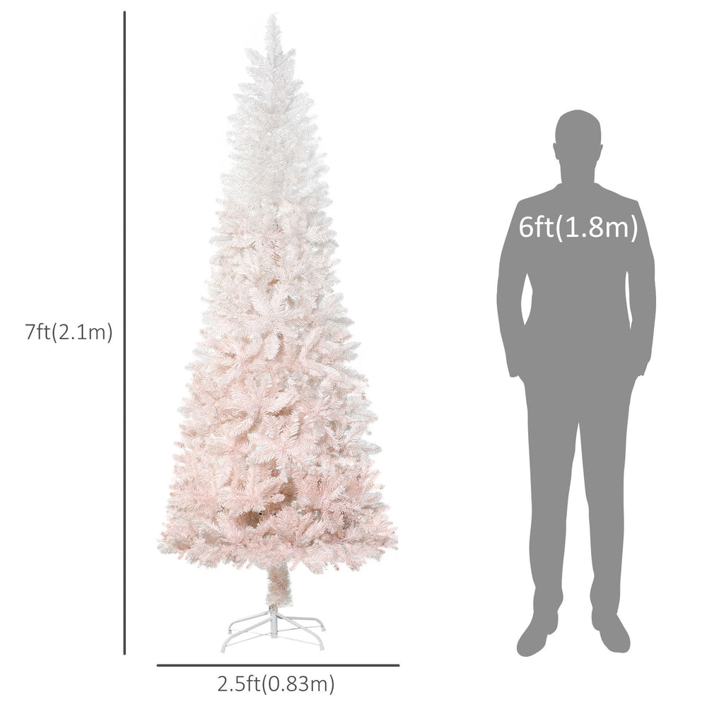 7ft Pencil Artificial Christmas Tree With Pine Realistic Branches, Auto Open, Pink And White EX-STOCK Canada