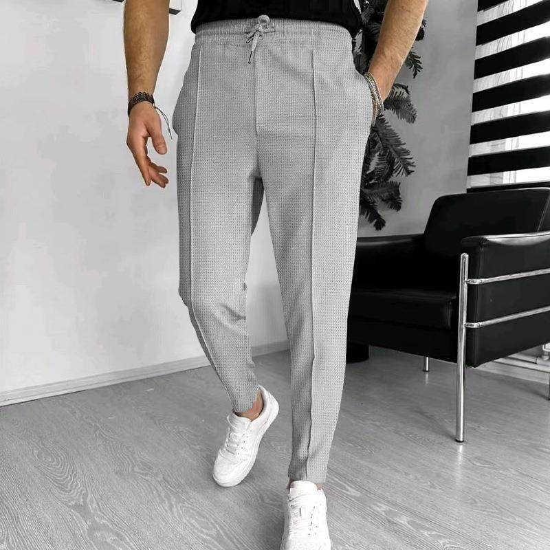 Men's Casual Fashion Waffle High Waist Drawstring Elastic fitted straight leg Pant - EX-STOCK Canada