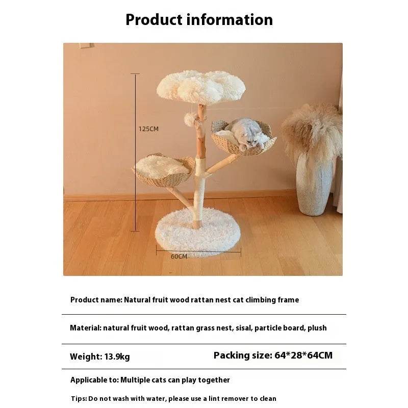 Natural Fruit Tree Cat Climbing Frame Solid Wood Rattan Cat Nest Cat Tree - EX-STOCK Canada
