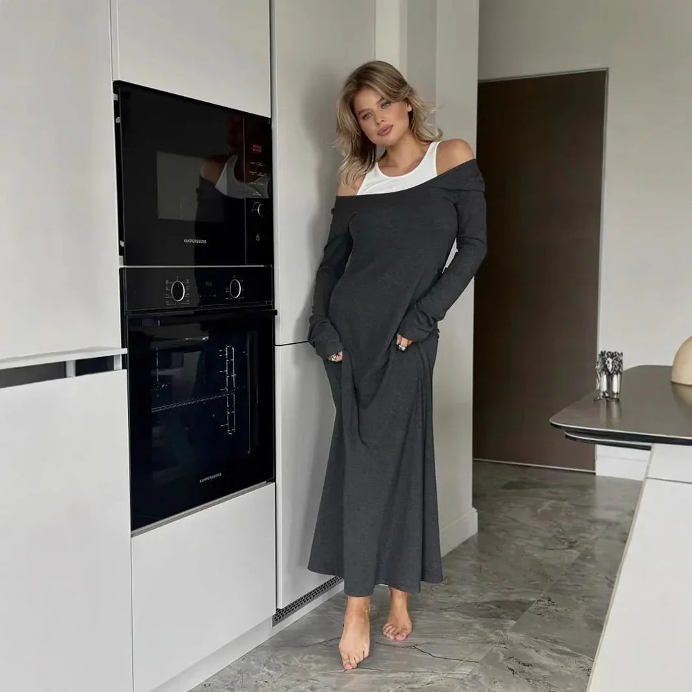 New Long Sleeve Stitching Fake Two-piece Vest Temperament Dress EX-STOCK Canada