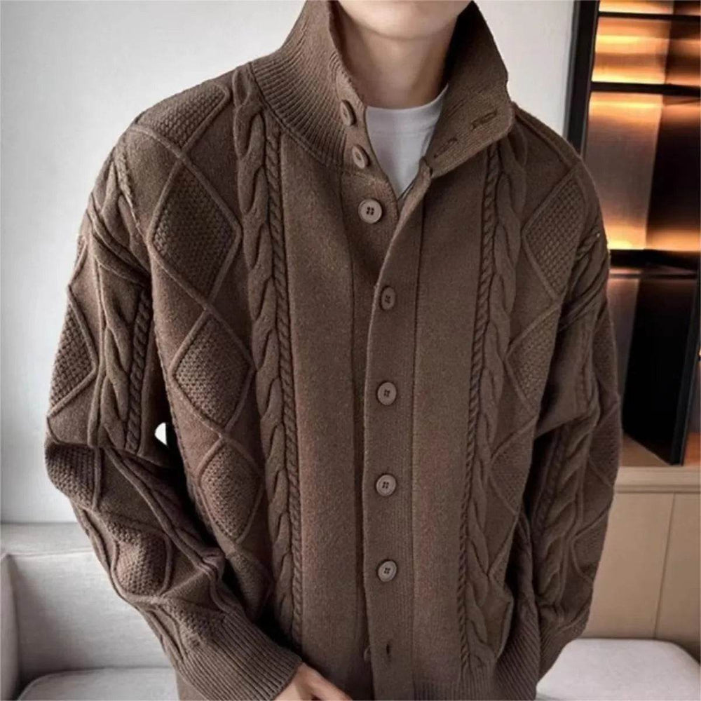Solid Color Prismatic Plaid Sweater Coat Loose All-match Retro Lapels Long Sleeve Knitted Cardigan - EX-STOCK Canada