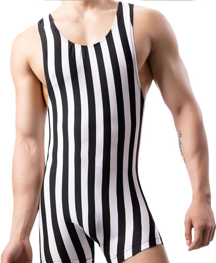 New Vertical Striped Pajamas Sports Swimming Brief Bodysuit for men - EX-STOCK Canada