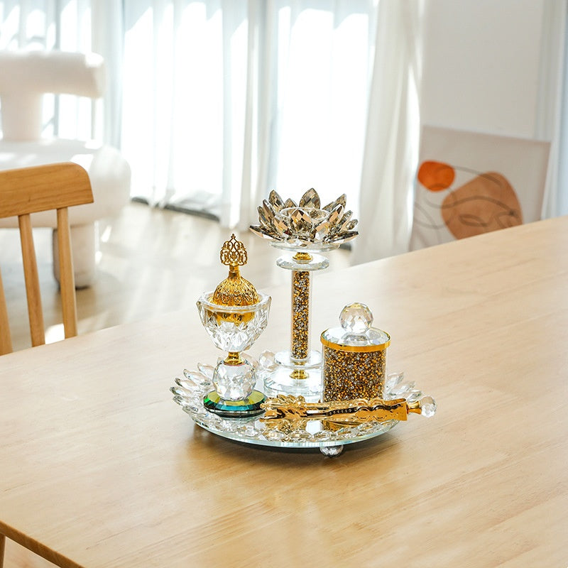 Exclusive For Cross-border Light Diamond Lotus Incense Burner Suit Arabic Incense Burner Round Incense Burner Four-piece Set EX-STOCK Canada