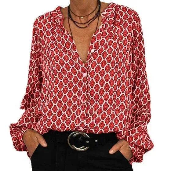 Women's blouse V-neck Long Sleeve Stylish Button down Blouse shirt - EX-STOCK Canada