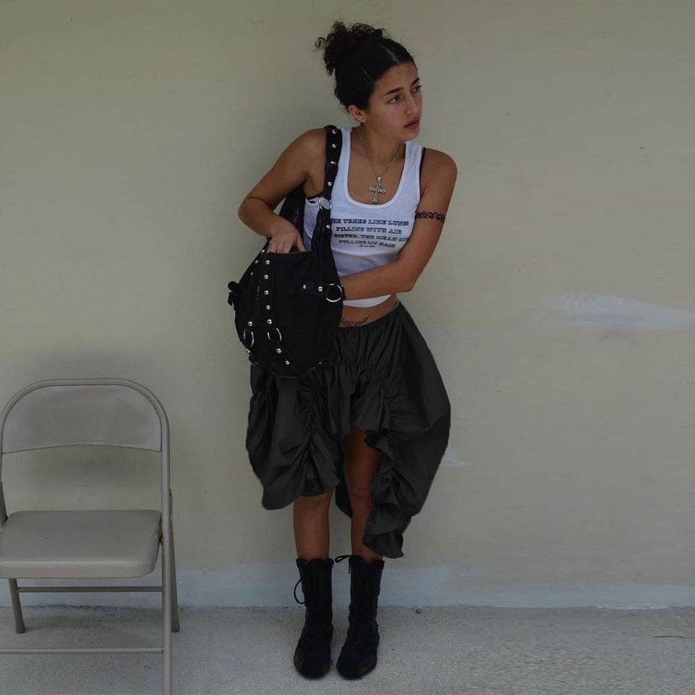 Street Cool Trendy Wrinkle Elastic Waist Irregular Loose Skirt - EX-STOCK Canada