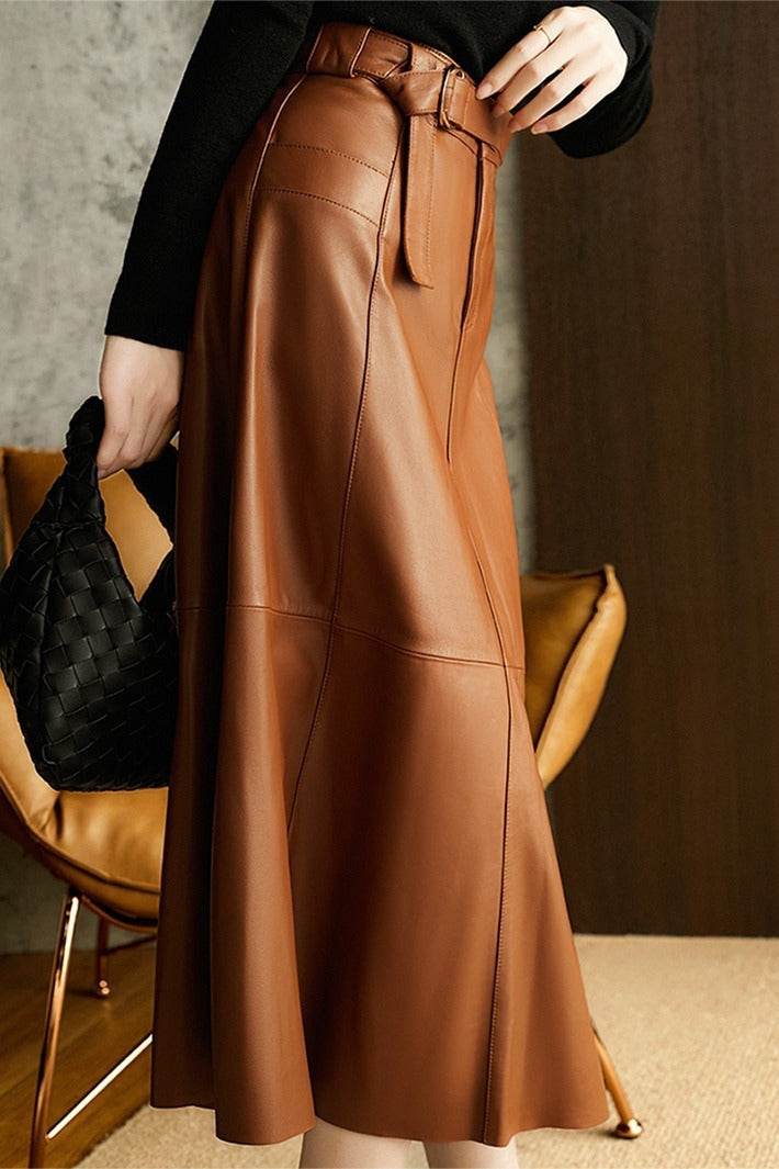 Fashion Retro All-match A- Line High Waist Formal Office Work Midi Faux Leather Skirt - EX-STOCK Canada