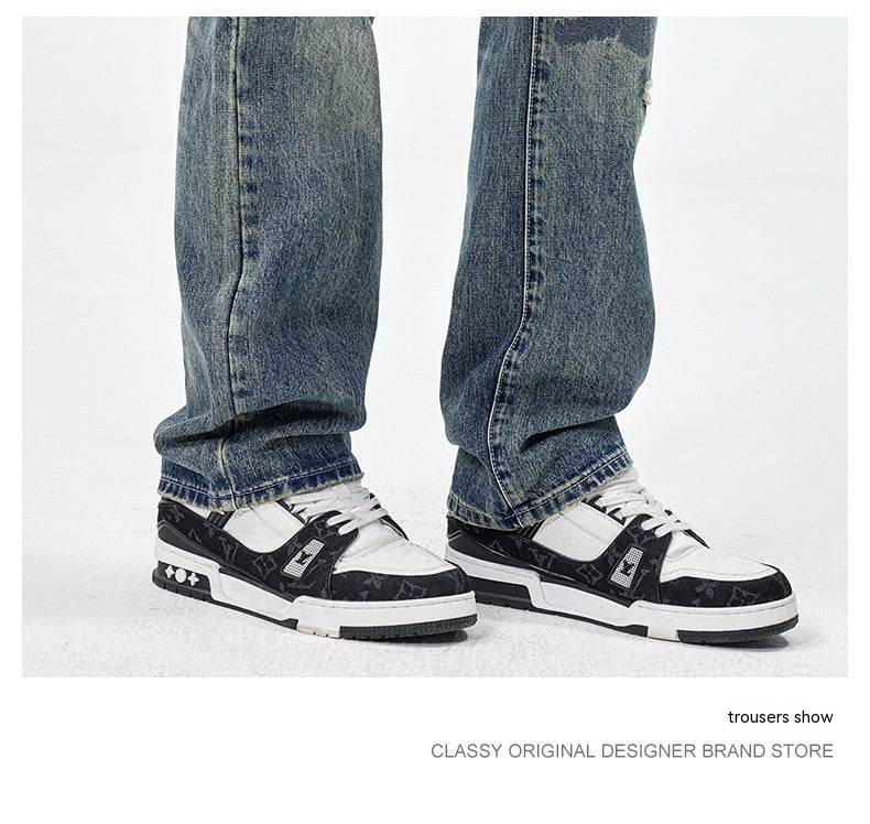 American Style Loose Broken Patch Straight Retro Denim Jeans pant Trousers Men - EX-STOCK Canada