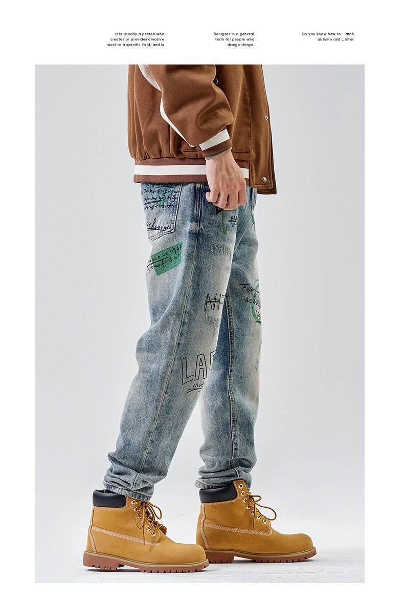 American Print Denim Casual jeans pant Loose Straight Dad Trousers For Men - EX-STOCK Canada