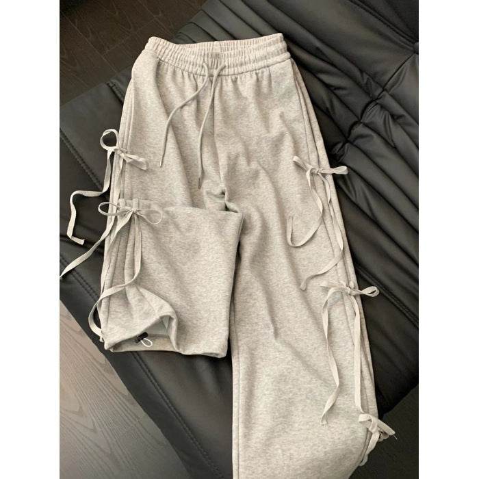 Fashion Vintage Bow lace up Drawstring Wide leg sweat pant for women - EX-STOCK Canada